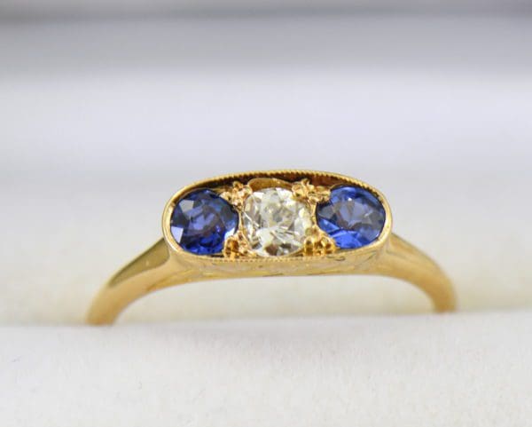 Kendra s Nouveau Sapphire Diamond Yellow Gold 3 stone ring.JPG