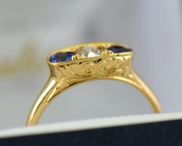 Kendra s Nouveau Sapphire Diamond Yellow Gold 3 stone ring 2.JPG