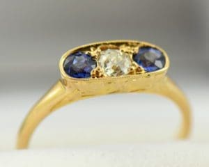 Sapphire and Diamond Three Stone Engagement Ring - Yellow Gold