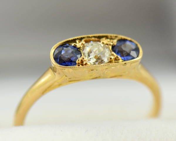 Kendra s Nouveau Sapphire Diamond Yellow Gold 3 stone ring 3.JPG