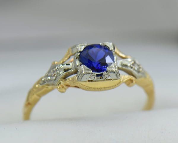 Late Deco Yellow Gold Blue Sapphire Engagement Ring Flower of Love 4.JPG