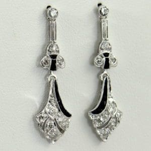 Original Art Deco Platinum Diamond Calibre Onyx Flapper Earrings.JPG