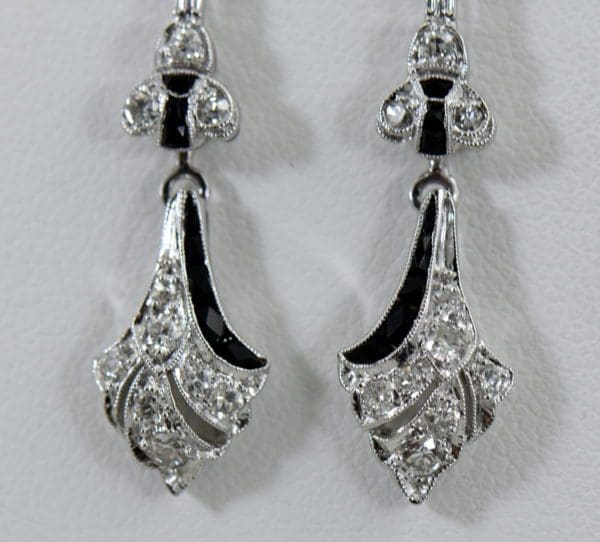 Original Art Deco Platinum Diamond Calibre Onyx Flapper Earrings 4.JPG