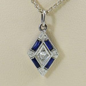 deco trapezoid pendant with diamond and blue sapphires 2.JPG