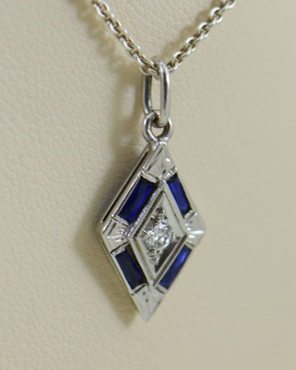 deco trapezoid pendant with diamond and blue sapphires 3.JPG