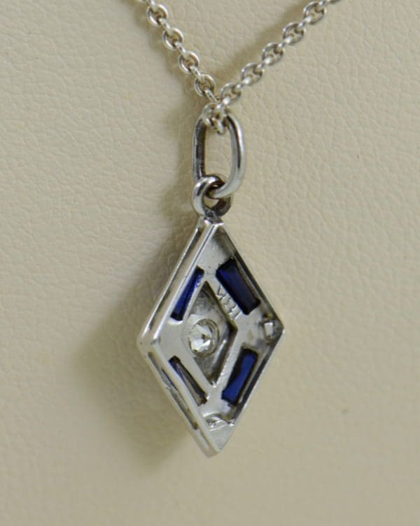 deco trapezoid pendant with diamond and blue sapphires 4.JPG