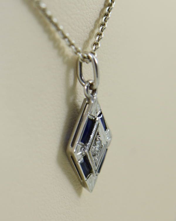deco trapezoid pendant with diamond and blue sapphires 5.JPG