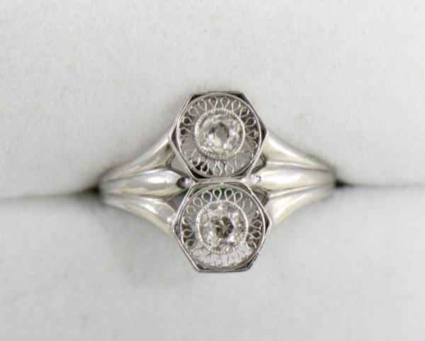Art Deco Hexagon 2 stone Diamond Ring in Plat and White Gold.JPG