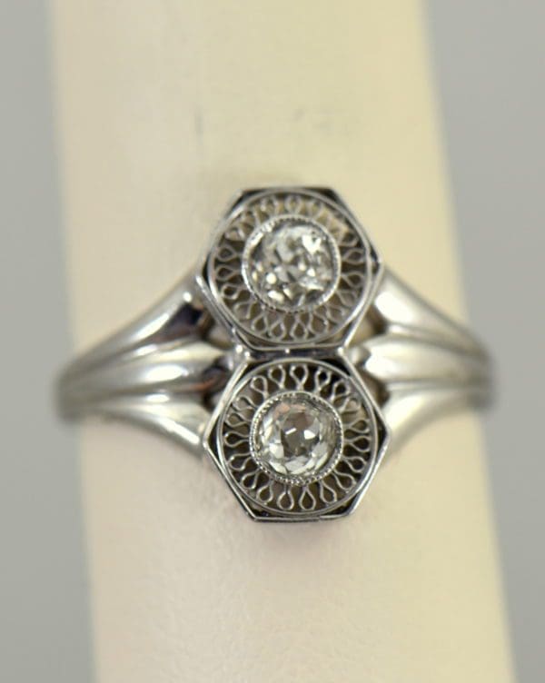 Art Deco Hexagon 2 stone Diamond Ring in Plat and White Gold 7.JPG