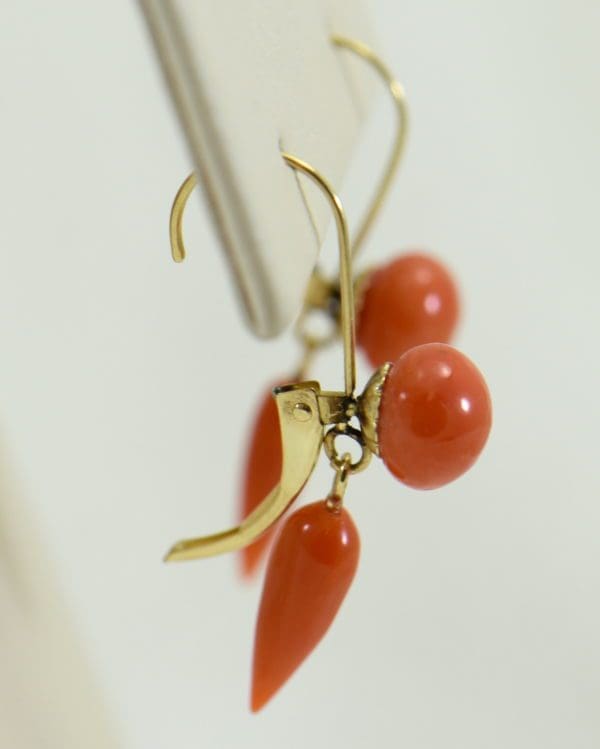 Art Deco Yellow Gold Meditteranean Red Coral Lavalier Earring Set 5.JPG