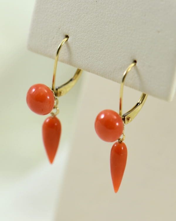 Art Deco Yellow Gold Meditteranean Red Coral Lavalier Earring Set 6.JPG