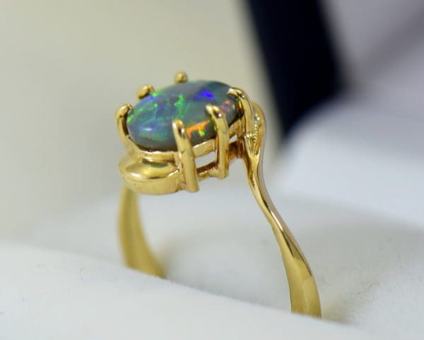 Australian Semi Black Opal set in Yellow Gold Bypass Ring Mounting with Diamond Accents 5.JPG