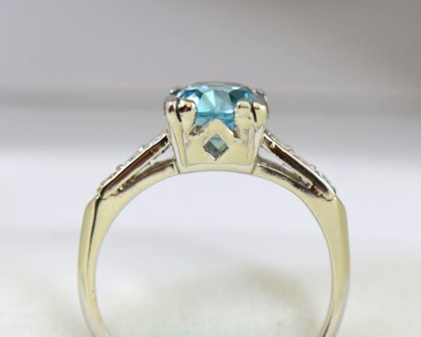 Blue Zircon Platinum Art Deco Ring with fishtail prongs 4.JPG