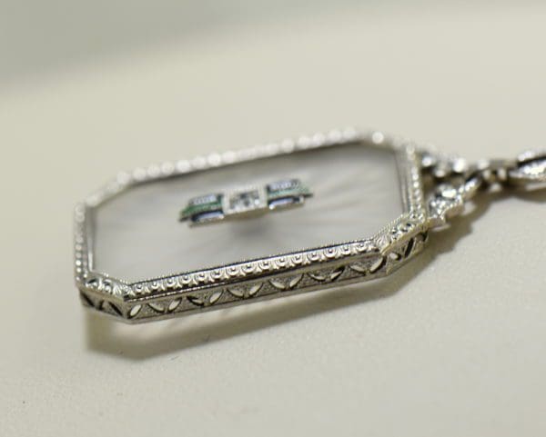Camphor Glass Diamond Enamel and engraving necklace art deco circa 1930 6.JPG