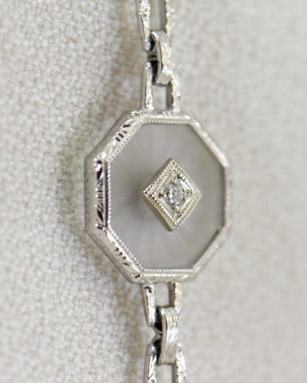 Camphor Glass and Diamond engraved bracelet art deco circa 1930 4.JPG