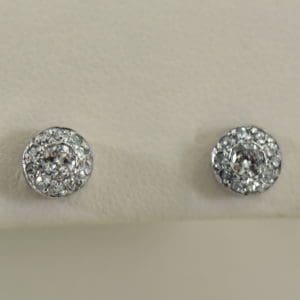 Deco Old European Cut Diamond Halo Stud Earrings in White Gold.JPG