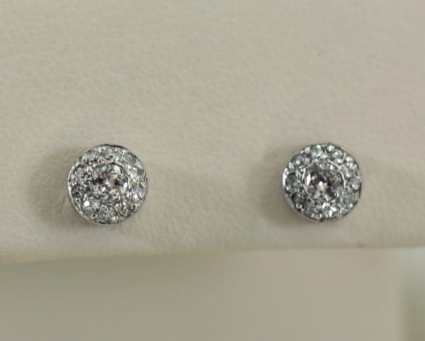 Deco Old European Cut Diamond Halo Stud Earrings in White Gold.JPG