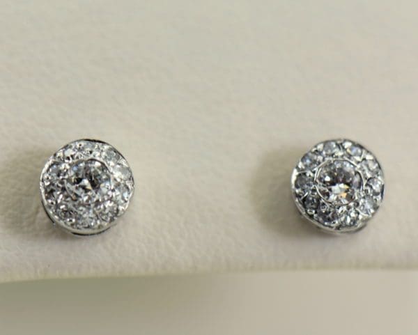 Deco Old European Cut Diamond Halo Stud Earrings in White Gold 2.JPG