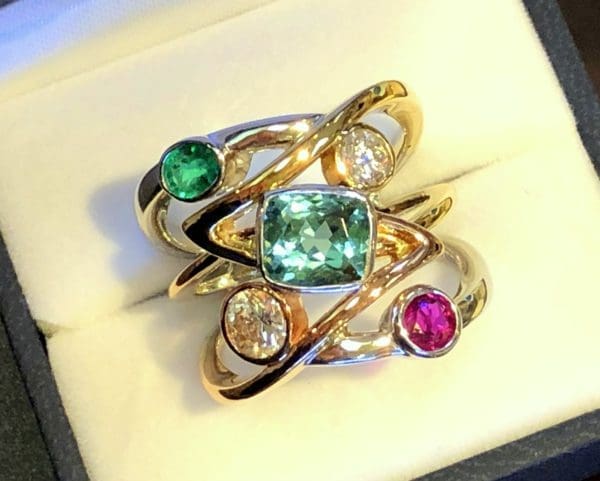 PMUYBHF Mother's Day Multilayer Green Gemstone Diamond Ring