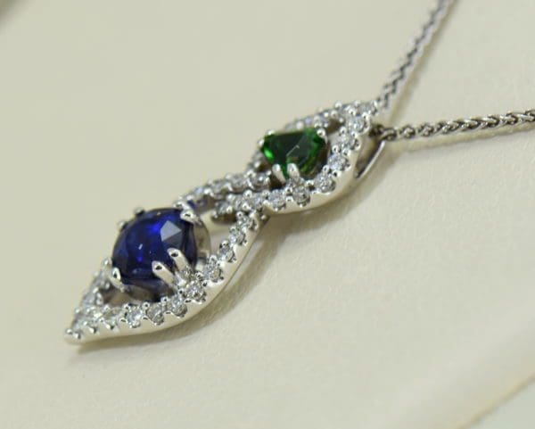 Green Tsavorite Blue Sapphire Pendant with Diamond Accents 2.JPG