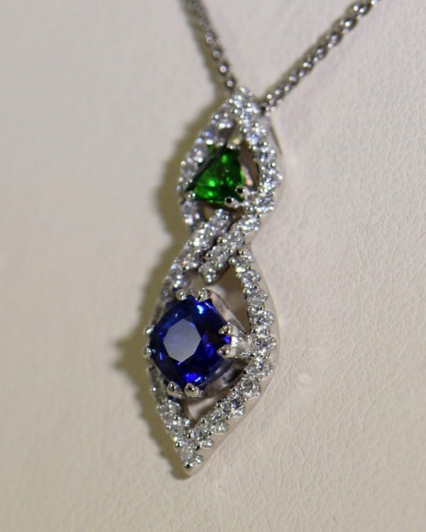 Green Tsavorite Blue Sapphire Pendant with Diamond Accents 5.JPG