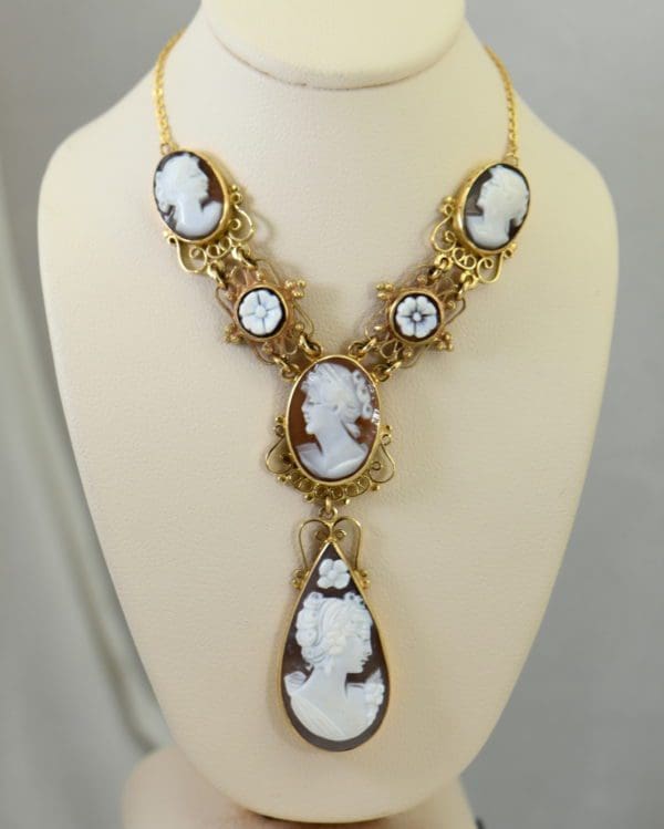 Mid Century Italian Shell Cameo Necklace in 18k and 14k yellow gold.JPG