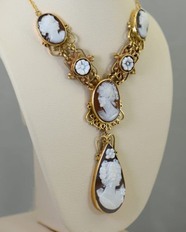 Mid Century Italian Shell Cameo Necklace in 18k and 14k yellow gold 2.JPG