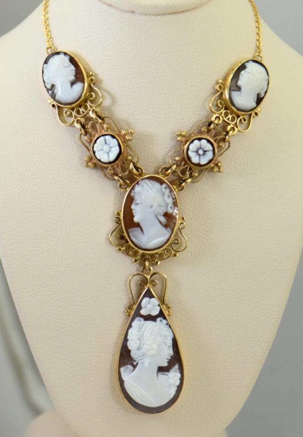 Mid Century Italian Shell Cameo Necklace in 18k and 14k yellow gold 6.JPG