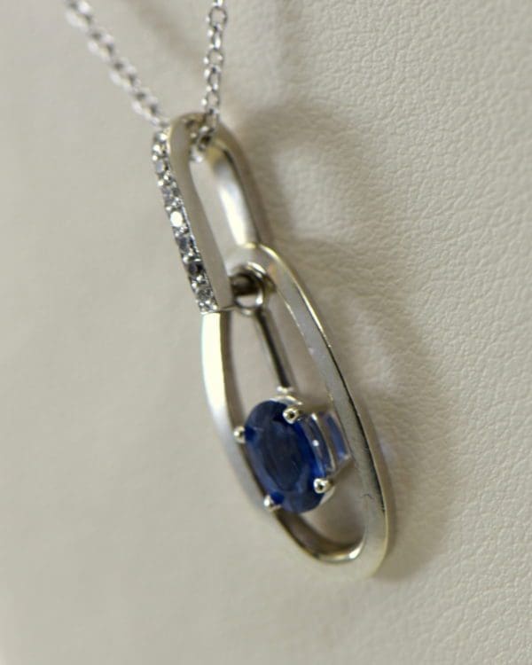 Modern Estate Oval Blue Sapphire Diamond Pendant with movable white gold frame 3.JPG