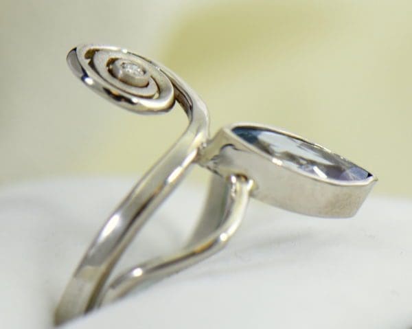 Modern Freeform Swirl Ring with Marquise Aquamarine in white gold 2.JPG