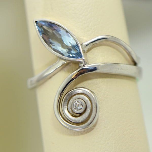 Modern Freeform Swirl Ring with Marquise Aquamarine in white gold 3.JPG
