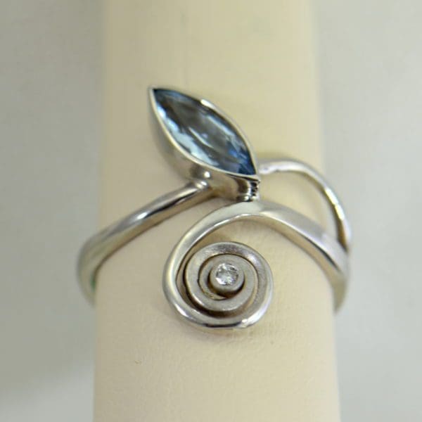 Modern Freeform Swirl Ring with Marquise Aquamarine in white gold 5.JPG