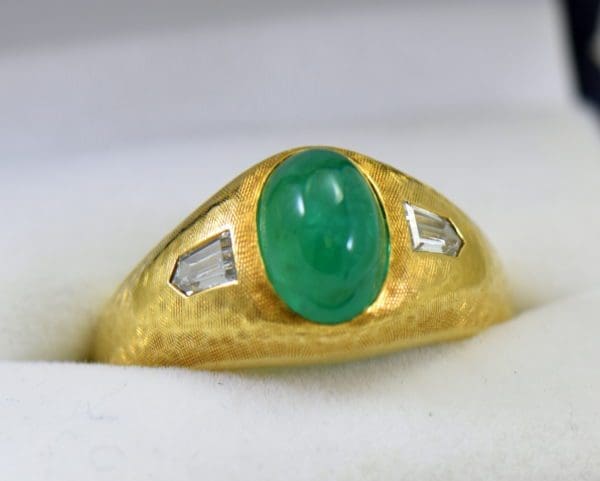 Brandon s Vintage 18k Jabel Mens Ring with 4ct Cabochon Emerald and Bullet Diamonds.JPG