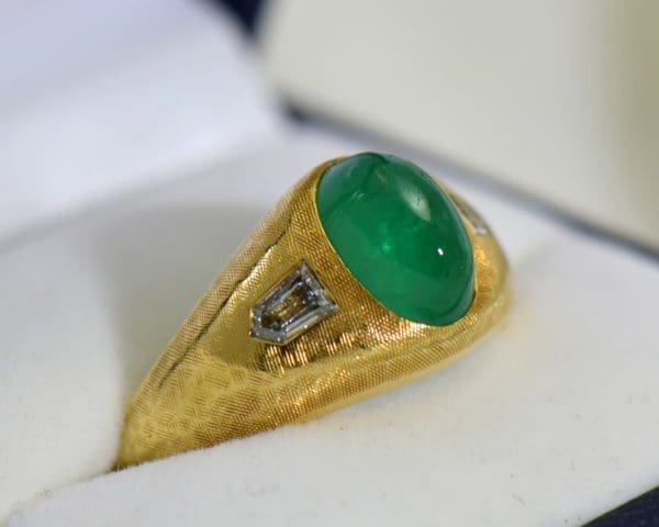 Brandon s Vintage 18k Jabel Mens Ring with 4ct Cabochon Emerald and Bullet Diamonds 3.JPG