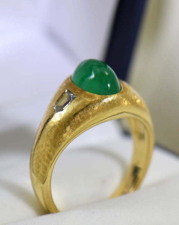 Brandon s Vintage 18k Jabel Mens Ring with 4ct Cabochon Emerald and Bullet Diamonds 5.JPG