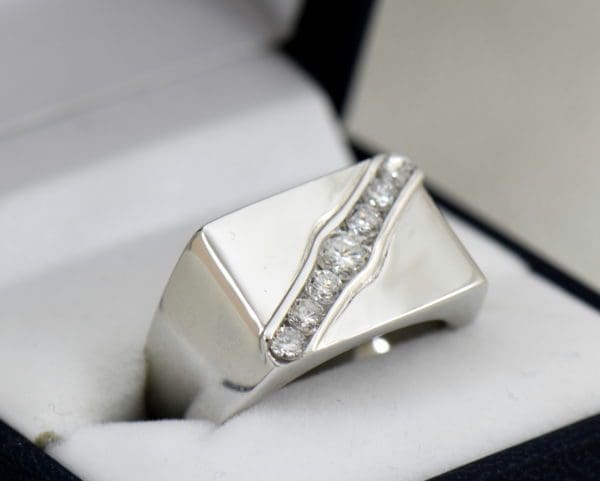 Custom Rectangular Mens Ring with Channel Set Diamonds 1ctw 14kw 3.JPG