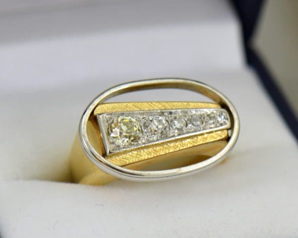 Mid Century Space Age Mens Diamond Ring in two tone gold.JPG