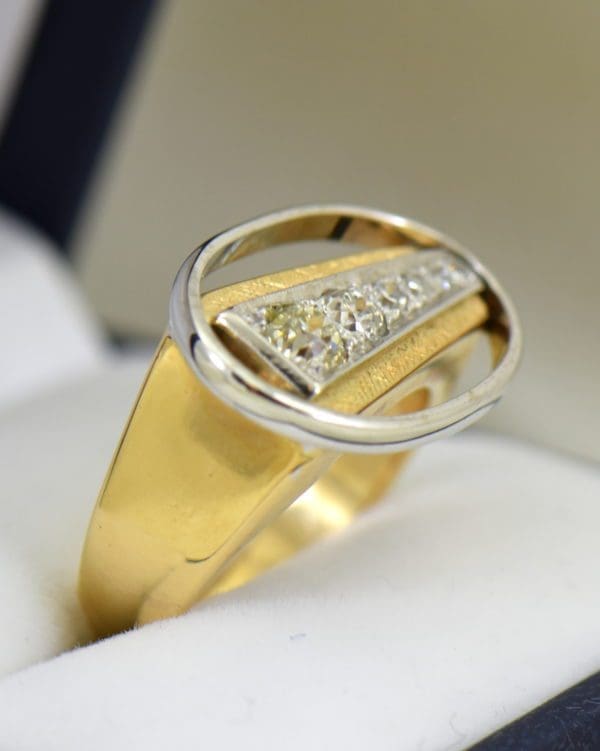 Mid Century Space Age Mens Diamond Ring in two tone gold 4.JPG