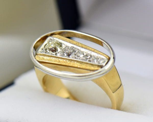 Mid Century Space Age Mens Diamond Ring in two tone gold 6.JPG
