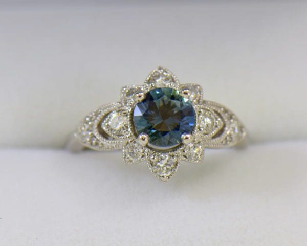 Star Shaped Deco Style Engagement Ring with Denim Blue Round Sapphire 1ct and diamonds.JPG