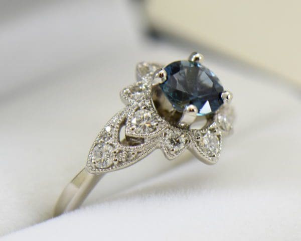 Star Shaped Deco Style Engagement Ring with Denim Blue Round Sapphire 1ct and diamonds 2.JPG