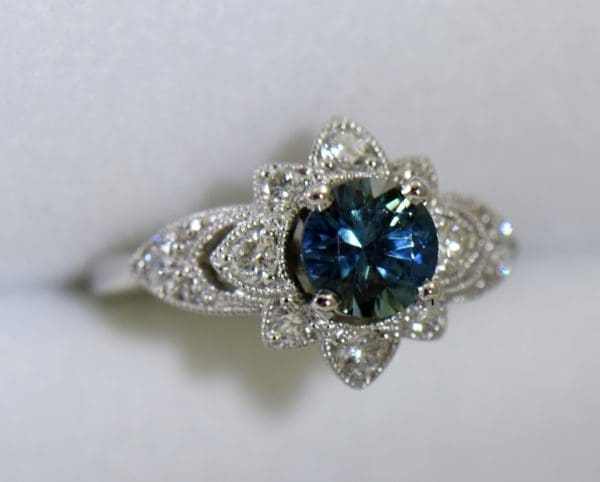 Star Shaped Deco Style Engagement Ring with Denim Blue Round Sapphire 1ct and diamonds 4.JPG