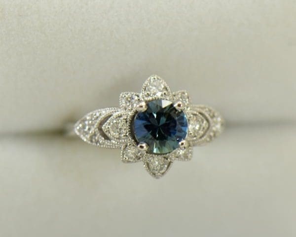 Star Shaped Deco Style Engagement Ring with Denim Blue Round Sapphire 1ct and diamonds 6.JPG