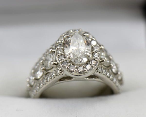 Susans 1.50ct Oval Diamond Platinum Halo Ring with 3 row Diamond Shank GIA D SI2.JPG