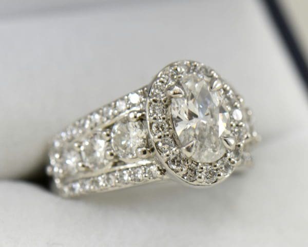 Susans 1.50ct Oval Diamond Platinum Halo Ring with 3 row Diamond Shank GIA D SI2 8.JPG
