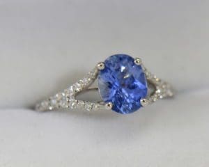 Blue Sapphire and Diamond Engagement Ring - with Split Band