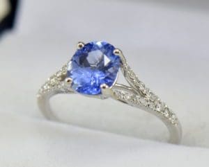 White Gold Periwinkle Blue Sapphire Ring.