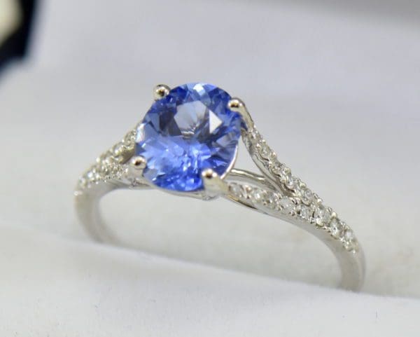 Unheated 1.40ct Ceylon Periwinkle Blue Sapphire Ring with White Gold Split Shank