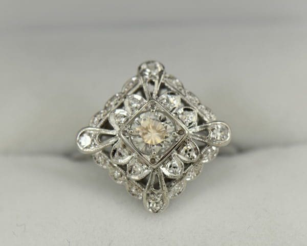 Vintage Diamond Ring .50ct Center Diamond with filigree details in white gold 2.JPG