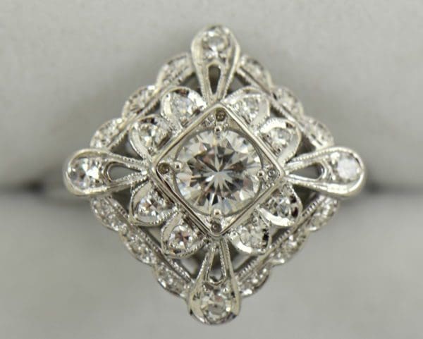 Vintage Diamond Ring .50ct Center Diamond with filigree details in white gold 3.JPG